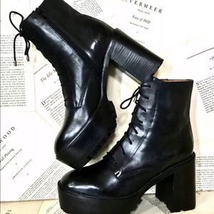 Free People Platform Lace Up Boot Black Leather